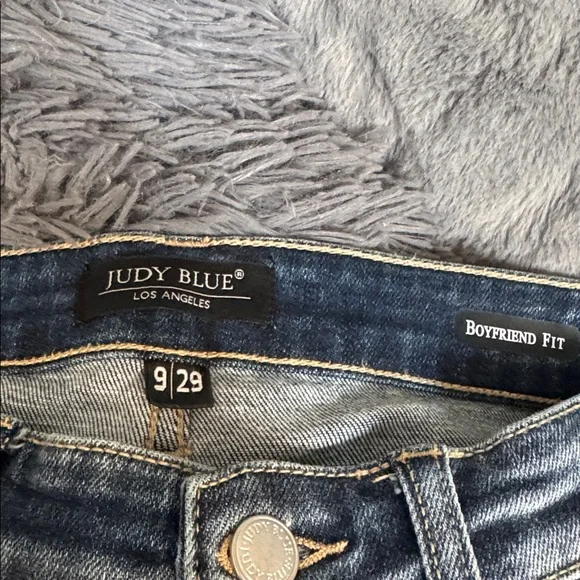 Judy Blue Distressed Dark Blue Boyfriend Jeans - Picture 2 of 3